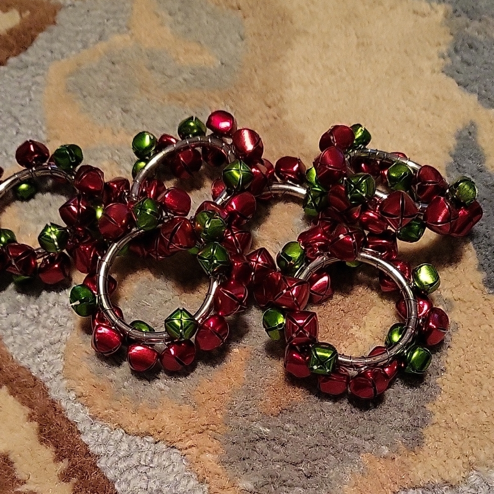 Pier 1 Festive Red and Green Jingle Bell Napkin Rings